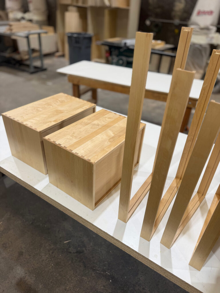 This image shows custom made dovetailed drawers made of high quality wood. 